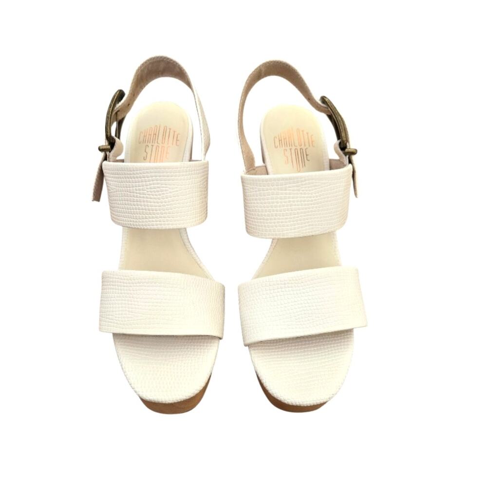 Charlotte‎ Stone White Leather Slingback Clog Heels Sandals Size 10 - Picture 2 of 10